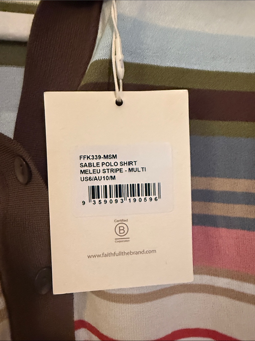 FAITHFULL Sable Striped Short-Sleeve Polo Top in Brown Multi - Picture 3 of 3